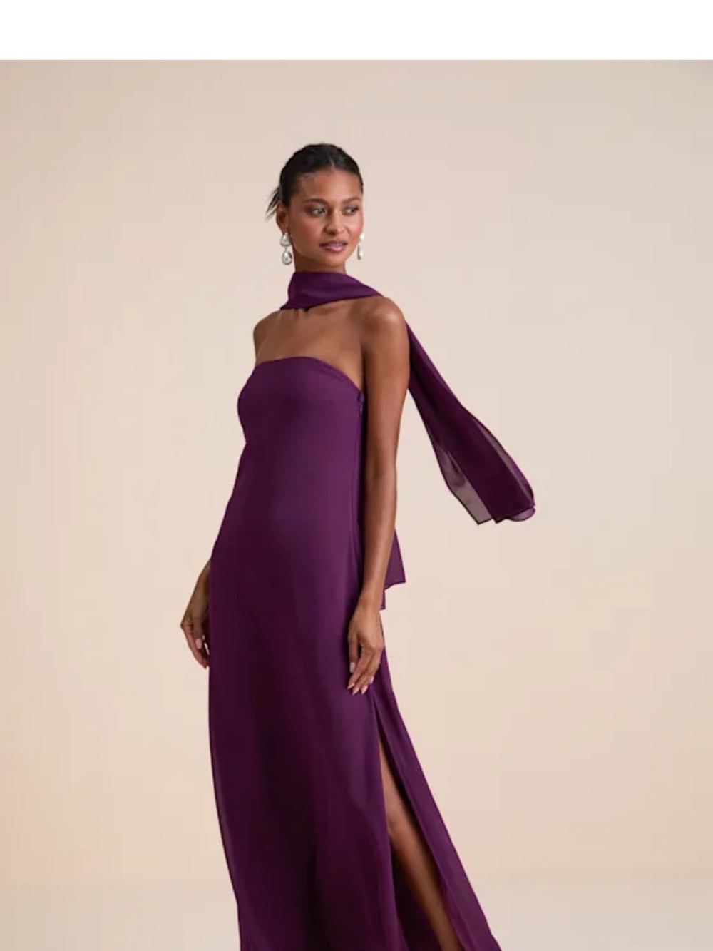 Lulus Rawya Plum Strapless Maxi Dress with Scarf